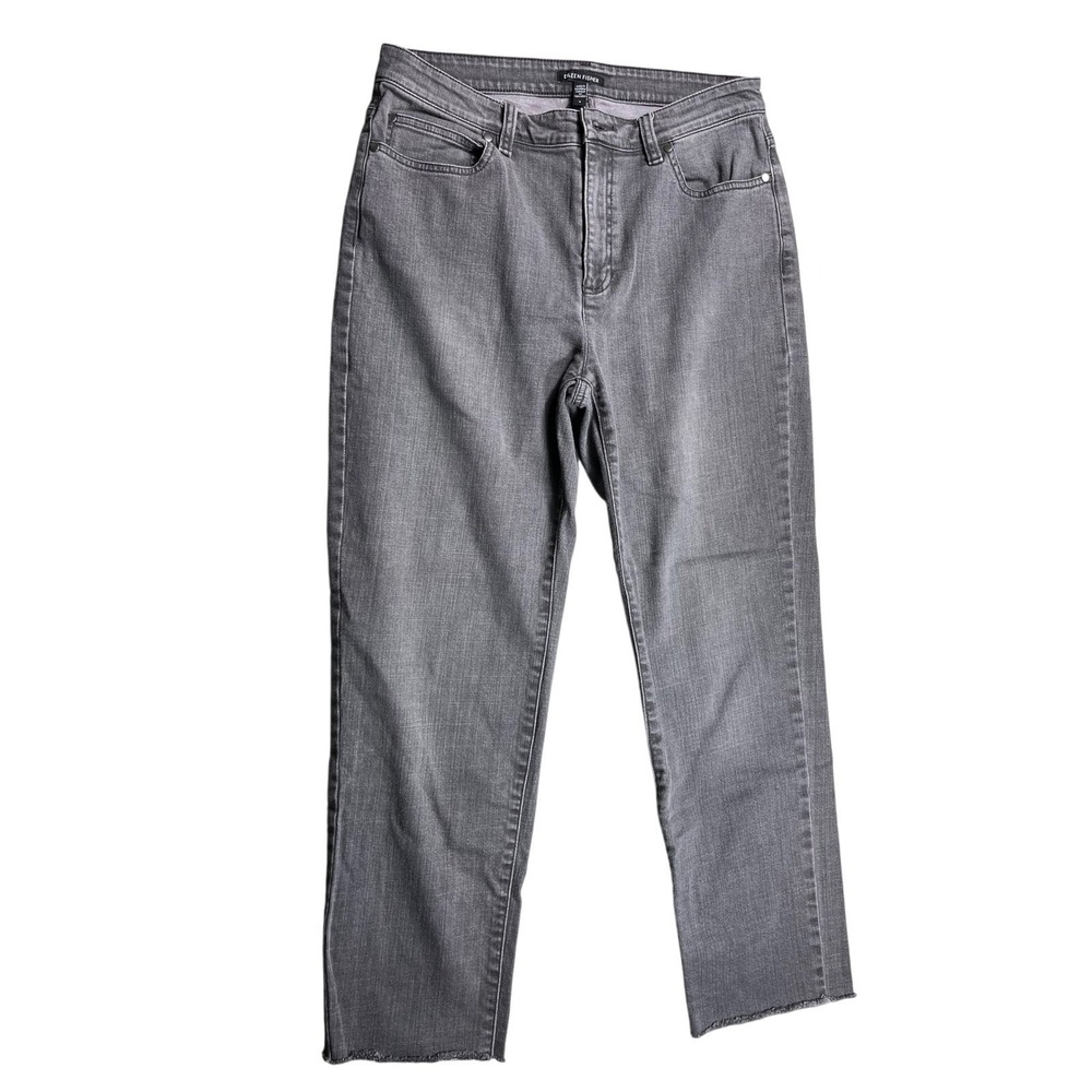 Eileen Fisher Gray Straight Leg Jeans Raw Hem Organic Cotton Size 8